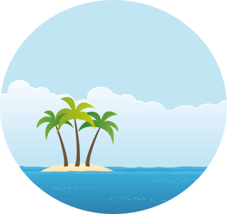 Insel mit drei Palmen im Meer